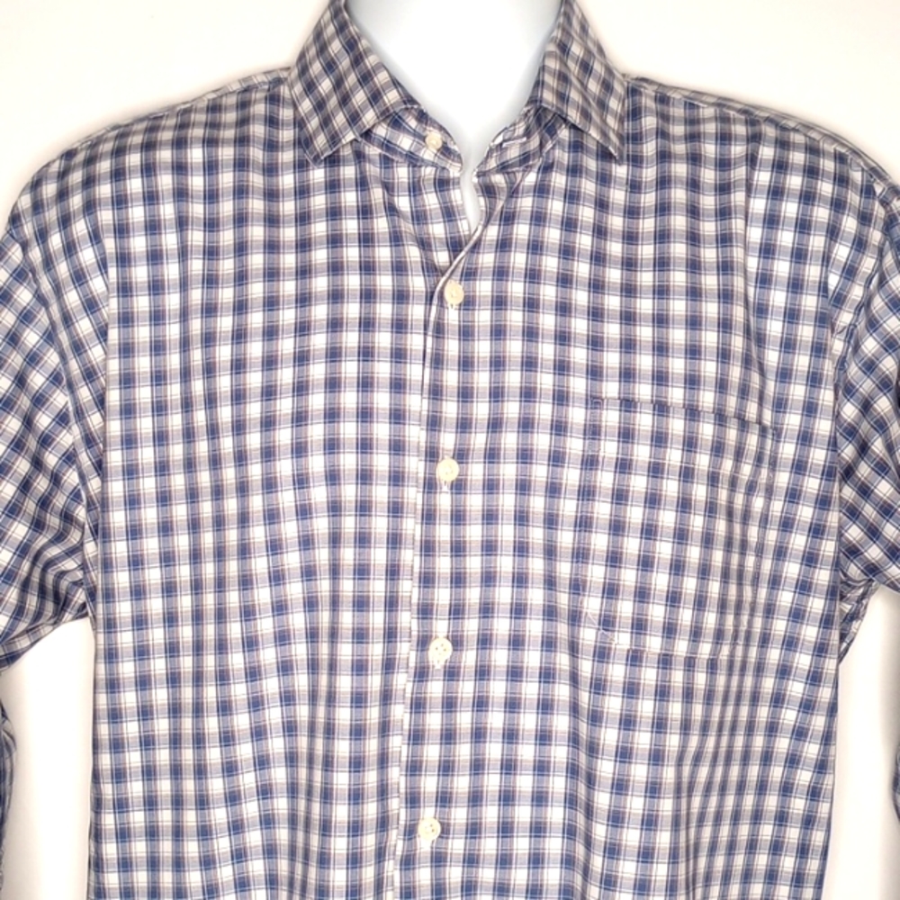 Peter Millar Men's Blue White Checkered Long Sleeve Button Down Shirt Large